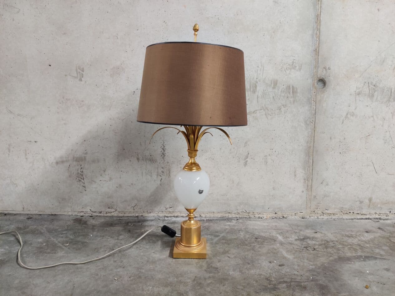Lampa stołowa, art deco, mosiądz złoty, Belgia, lata 70. - 265388