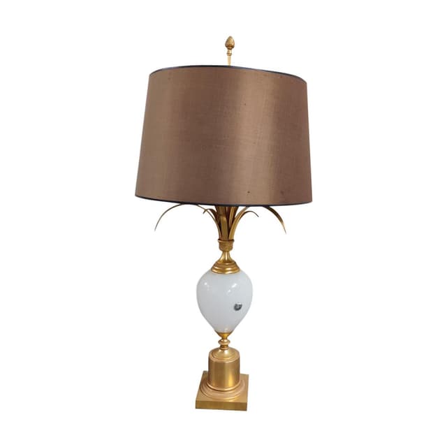 Lampa stołowa, art deco, mosiądz złoty, Belgia, lata 70. - WYMIARY
