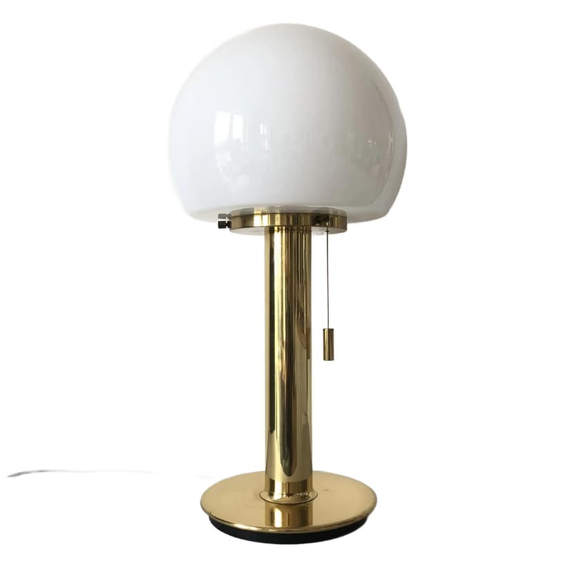 Lampa stołowa, złocony mosiądz, proj. K. Springer, Glashutte Limburg, Niemcy, lata 70.