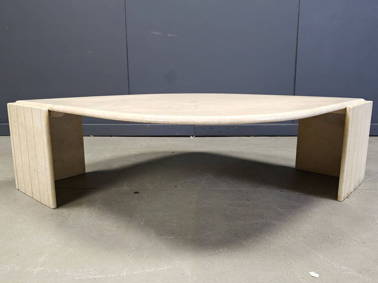 Coffee table, beige travertine, Roche Bobois, France, 1970s. - 265284