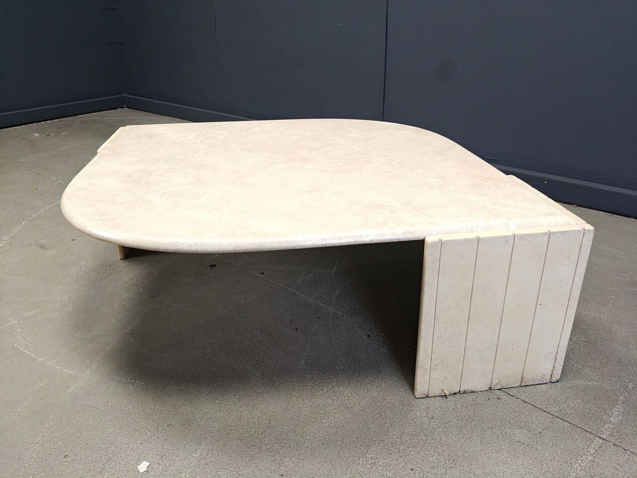 Coffee table, beige travertine, Roche Bobois, France, 1970s. - 265280