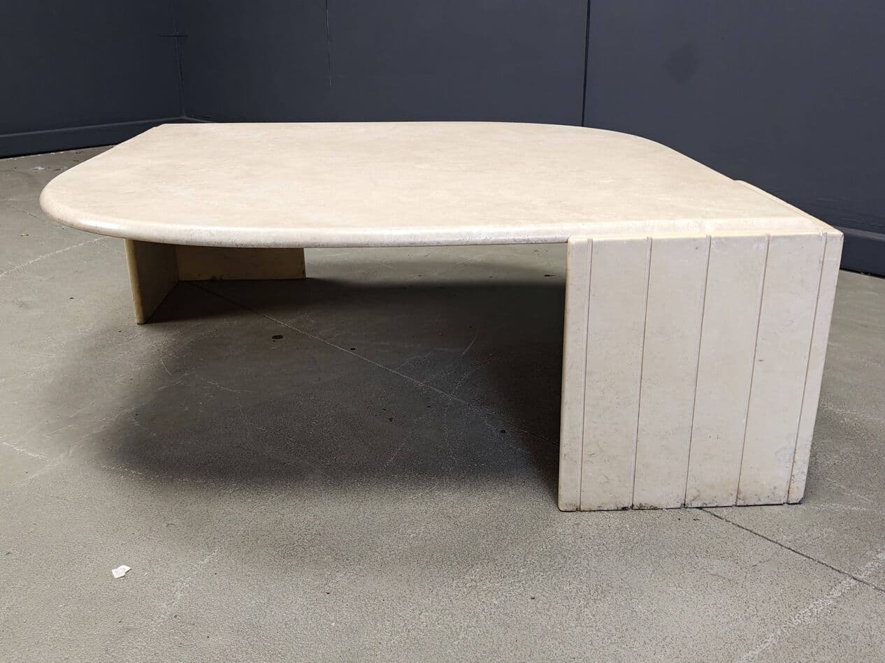 Coffee table, beige travertine, Roche Bobois, France, 1970s. - 265277