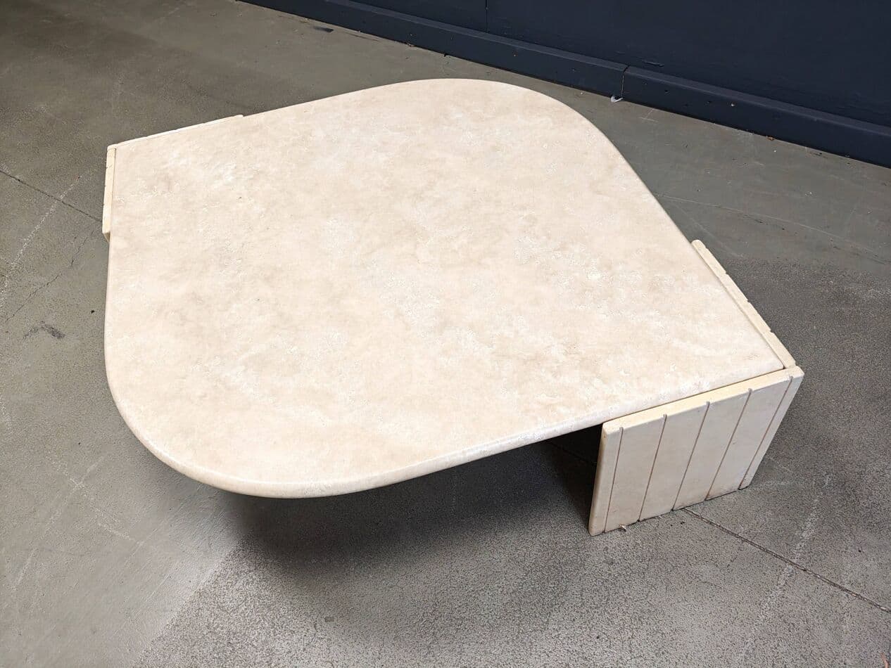 Coffee table, beige travertine, Roche Bobois, France, 1970s. - 265281