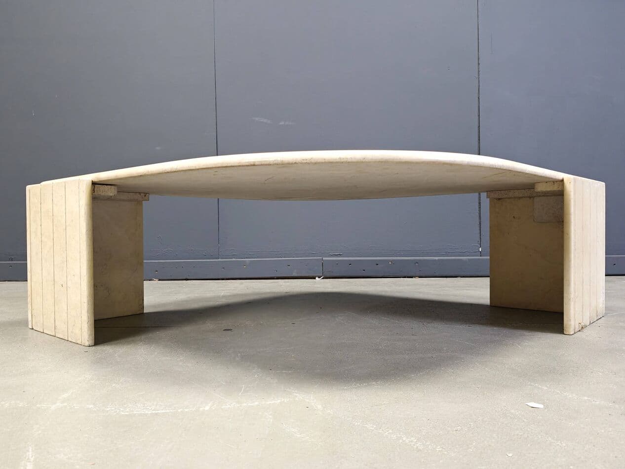 Coffee table, beige travertine, Roche Bobois, France, 1970s. - 265283