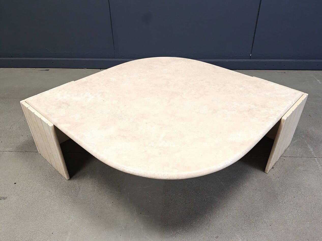 Coffee table, beige travertine, Roche Bobois, France, 1970s. - 265286
