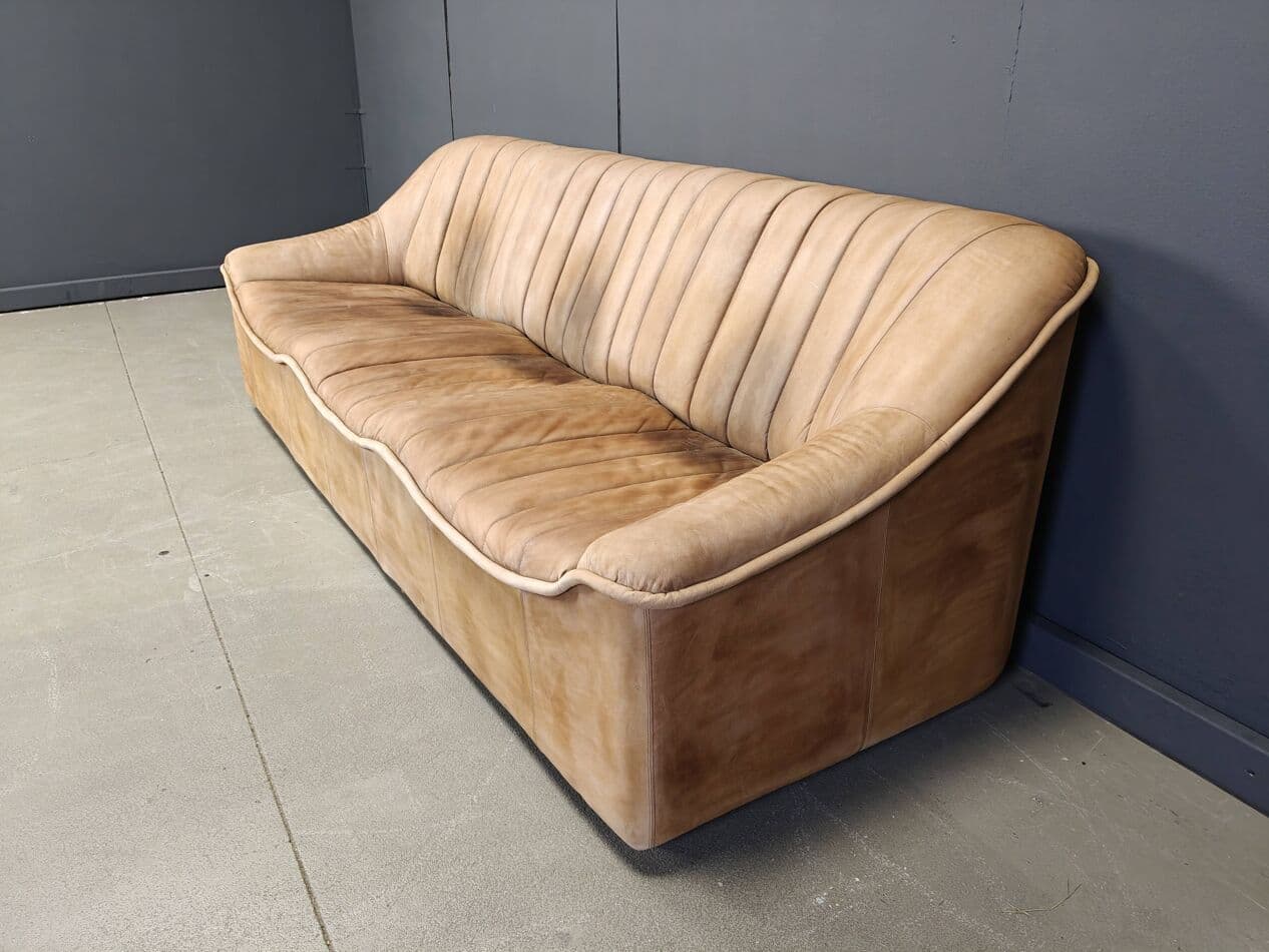 Trzyczęściowy zestaw wypoczynkowy, skóra beżowa, Niemcy, lata 60. - 265225