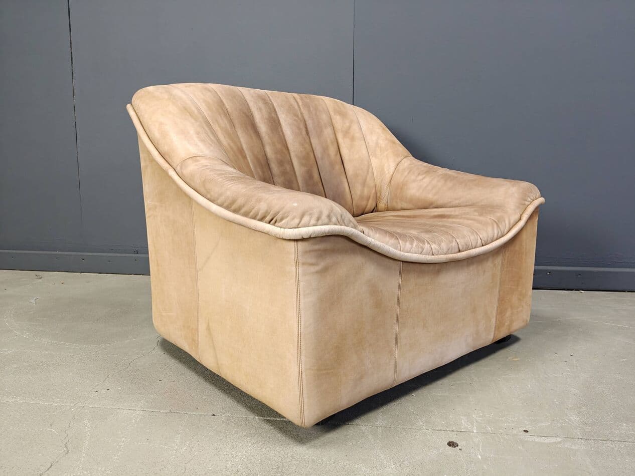 Trzyczęściowy zestaw wypoczynkowy, skóra beżowa, Niemcy, lata 60. - 265223