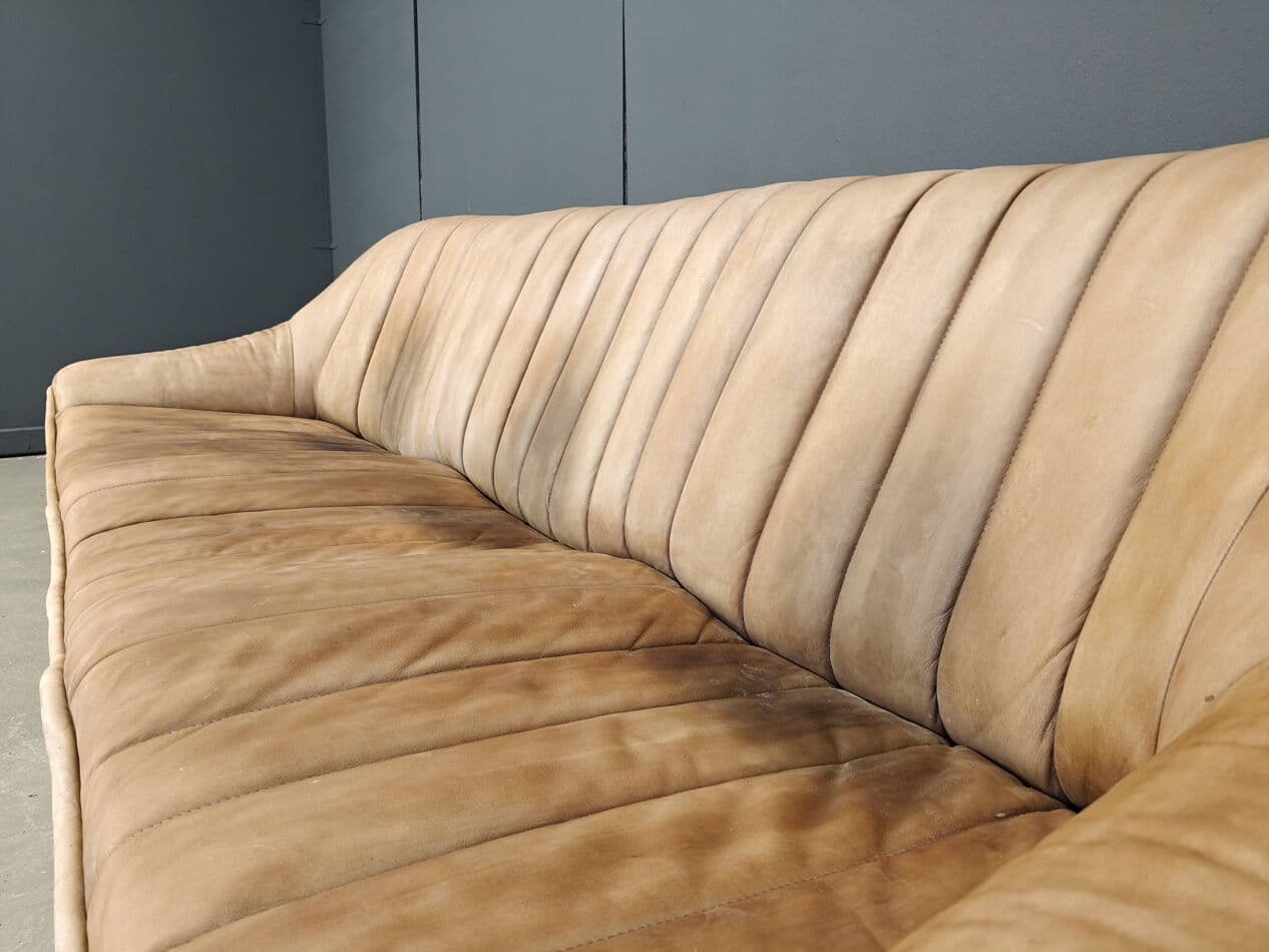 Trzyczęściowy zestaw wypoczynkowy, skóra beżowa, Niemcy, lata 60. - 265224