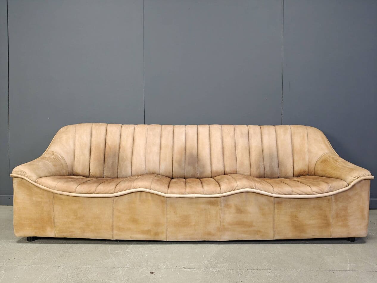 Trzyczęściowy zestaw wypoczynkowy, skóra beżowa, Niemcy, lata 60. - 265227