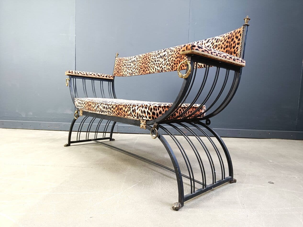 Ławka Curule, styl Maison Jansen, multikolor, metal, Francja, lata 70. - 265213