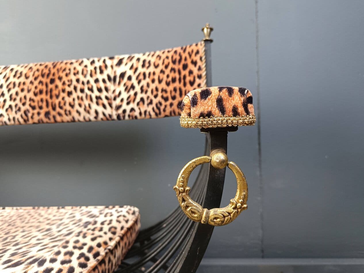 Ławka Curule, styl Maison Jansen, multikolor, metal, Francja, lata 70. - 265206