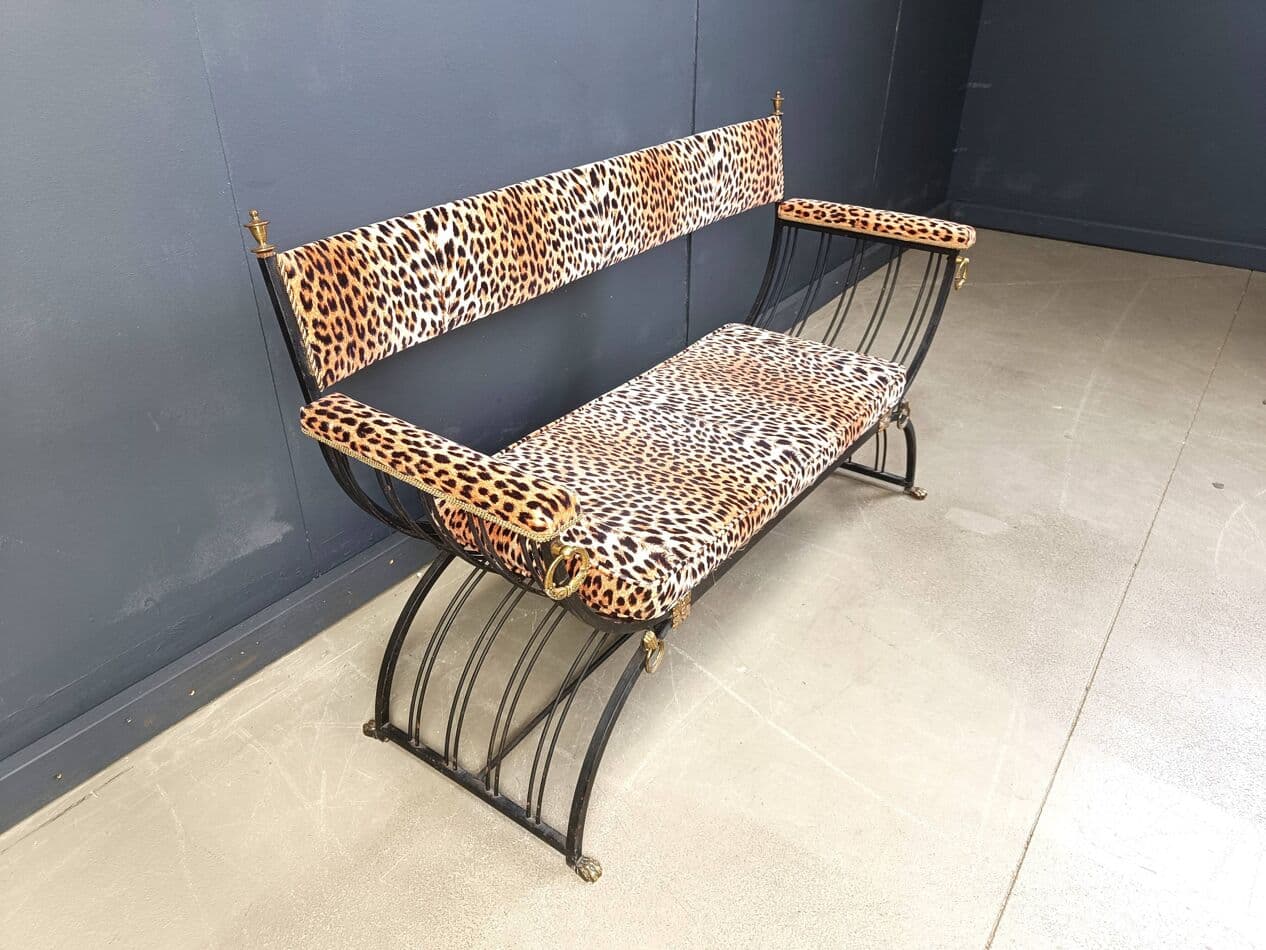 Ławka Curule, styl Maison Jansen, multikolor, metal, Francja, lata 70. - 265209