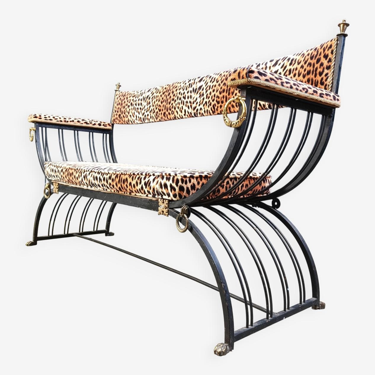 Ławka Curule, styl Maison Jansen, multikolor, metal, Francja, lata 70. - 265203