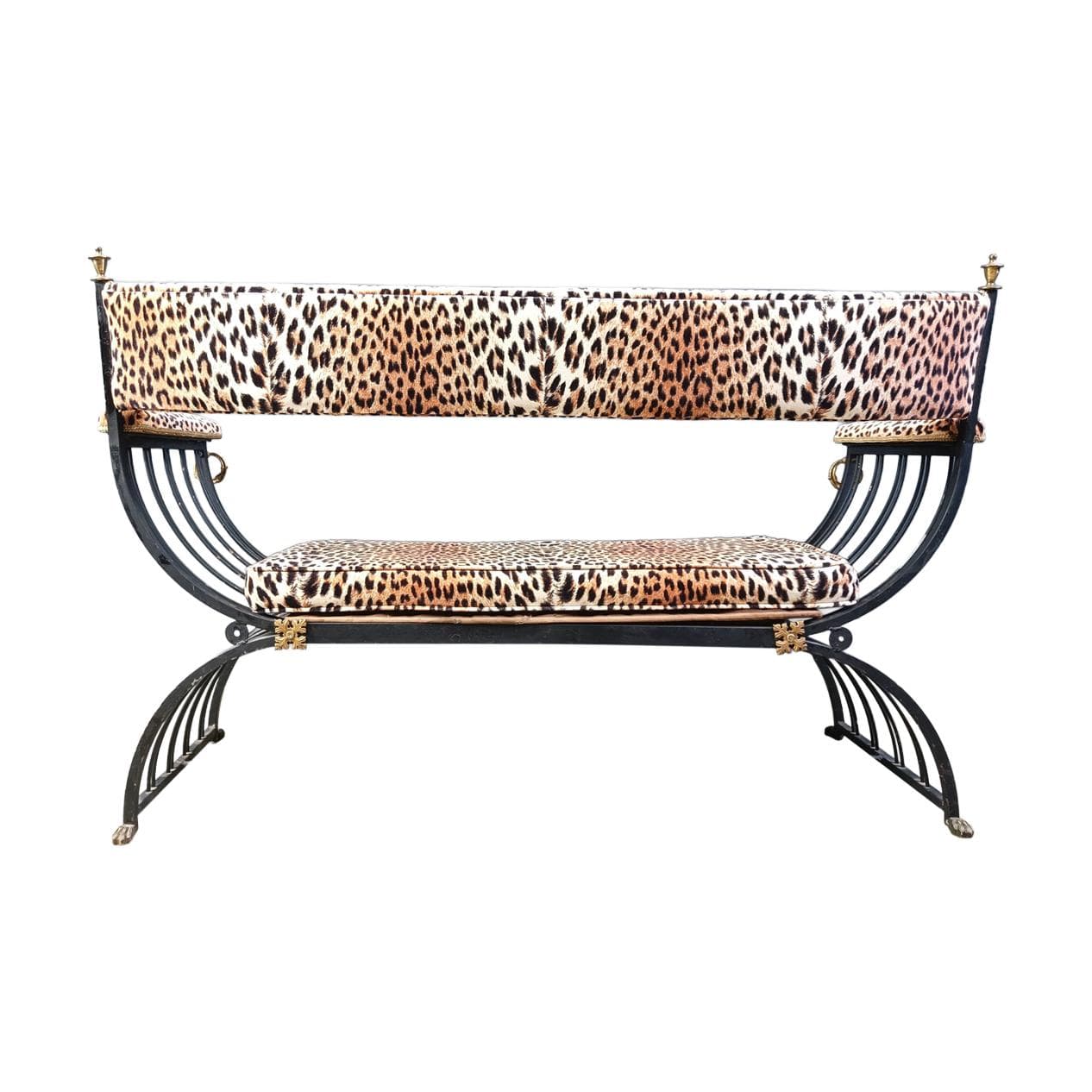 Ławka Curule, styl Maison Jansen, multikolor, metal, Francja, lata 70.