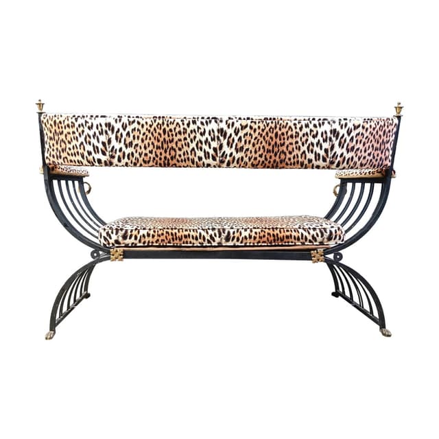 Ławka Curule, styl Maison Jansen, multikolor, metal, Francja, lata 70. - WYMIARY