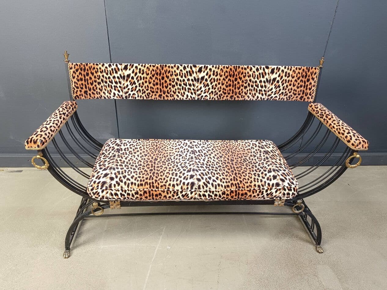 Ławka Curule, styl Maison Jansen, multikolor, metal, Francja, lata 70. - 265212