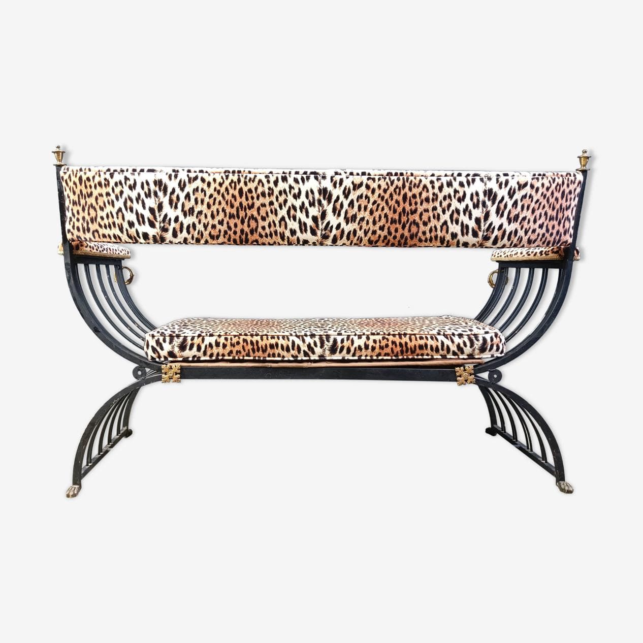 Ławka Curule, styl Maison Jansen, multikolor, metal, Francja, lata 70. - 265205