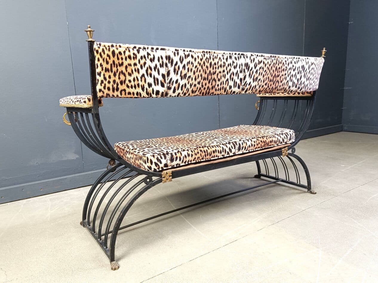 Ławka Curule, styl Maison Jansen, multikolor, metal, Francja, lata 70. - 265202