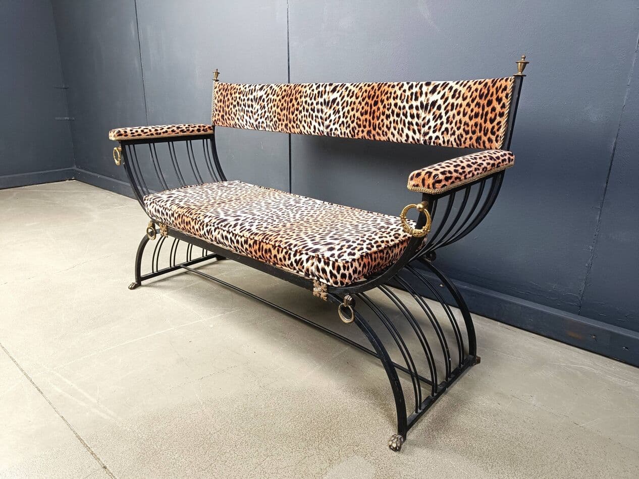 Ławka Curule, styl Maison Jansen, multikolor, metal, Francja, lata 70. - 265207