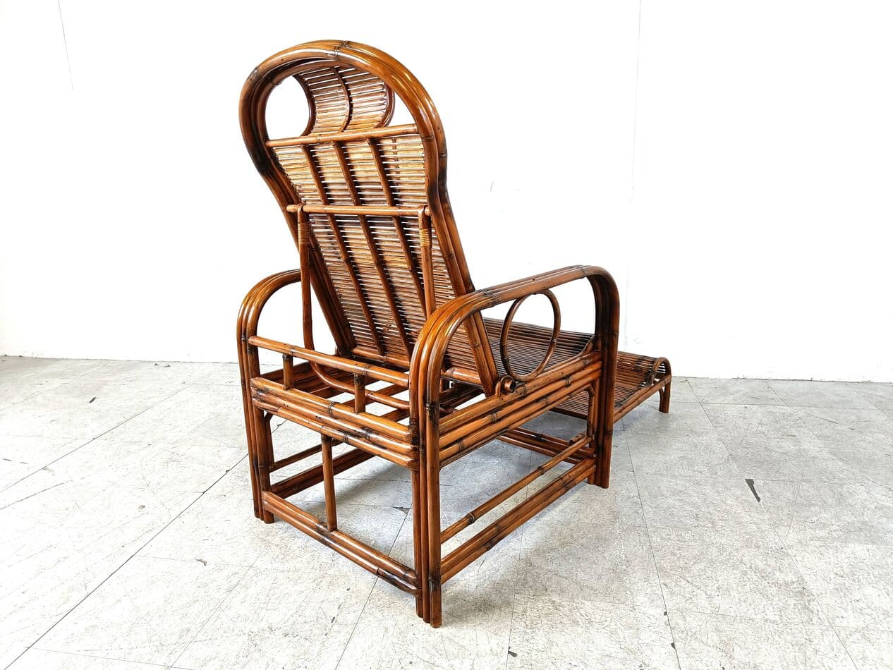 Garden lounger, brown bamboo, brown rattan, France, 1950s - 265163