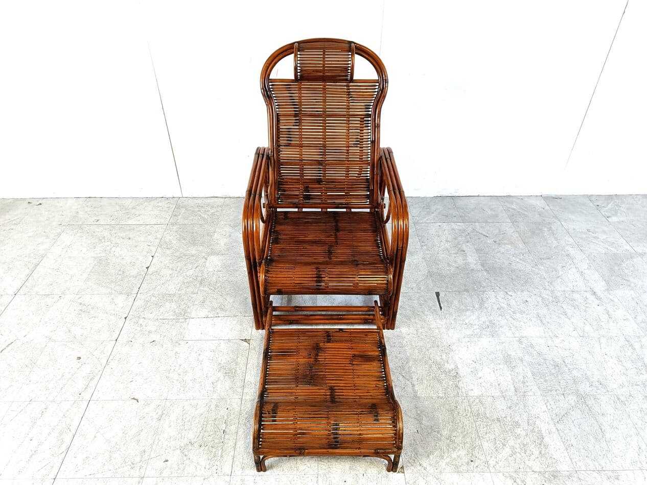 Garden lounger, brown bamboo, brown rattan, France, 1950s - 265169