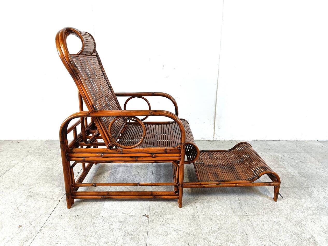 Garden lounger, brown bamboo, brown rattan, France, 1950s - 265175