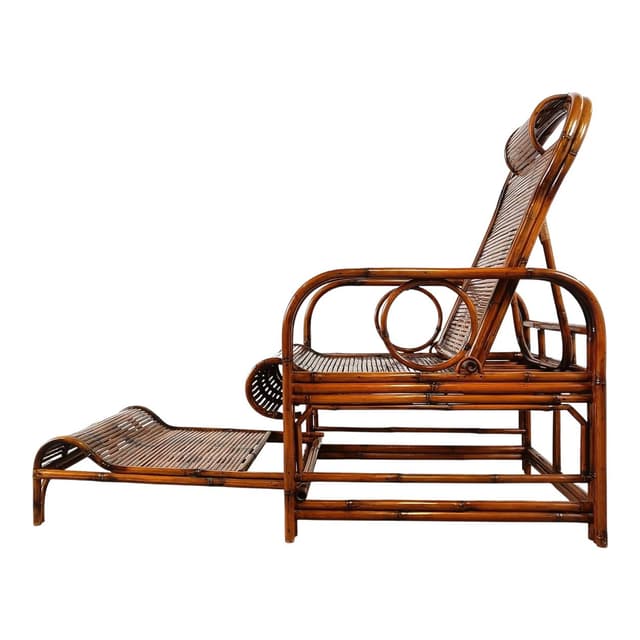 Garden lounger, brown bamboo, brown rattan, France, 1950s - DIMENSION