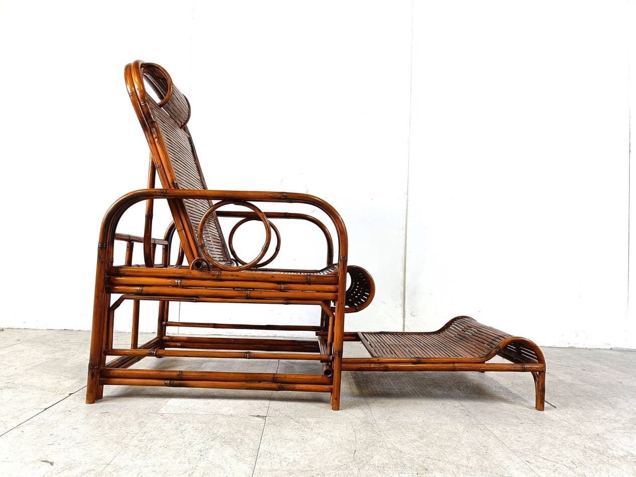 Garden lounger, brown bamboo, brown rattan, France, 1950s - 265174
