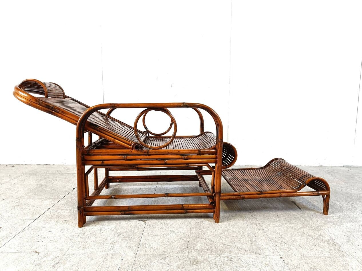 Garden lounger, brown bamboo, brown rattan, France, 1950s - 265165