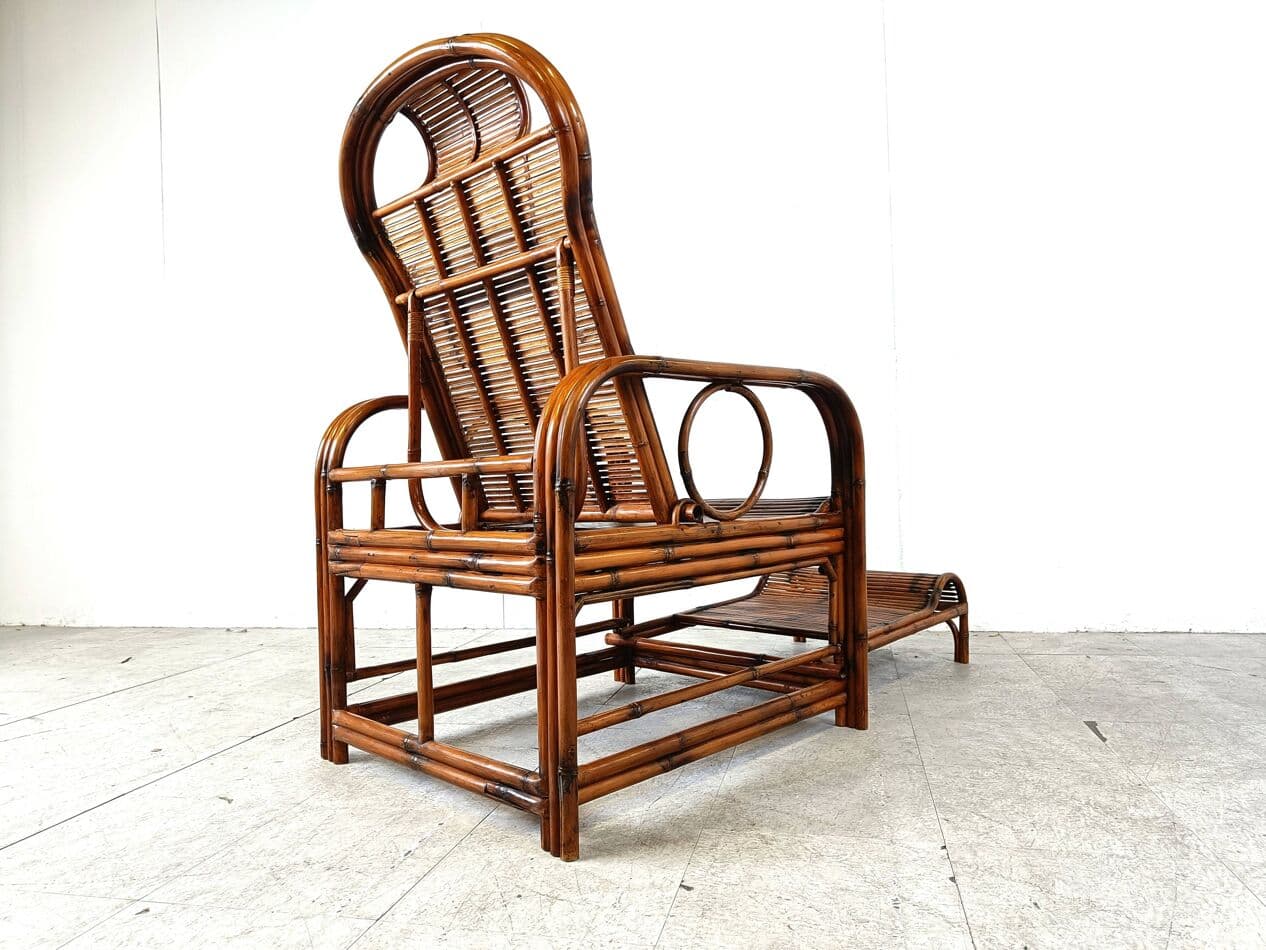 Garden lounger, brown bamboo, brown rattan, France, 1950s - 265162