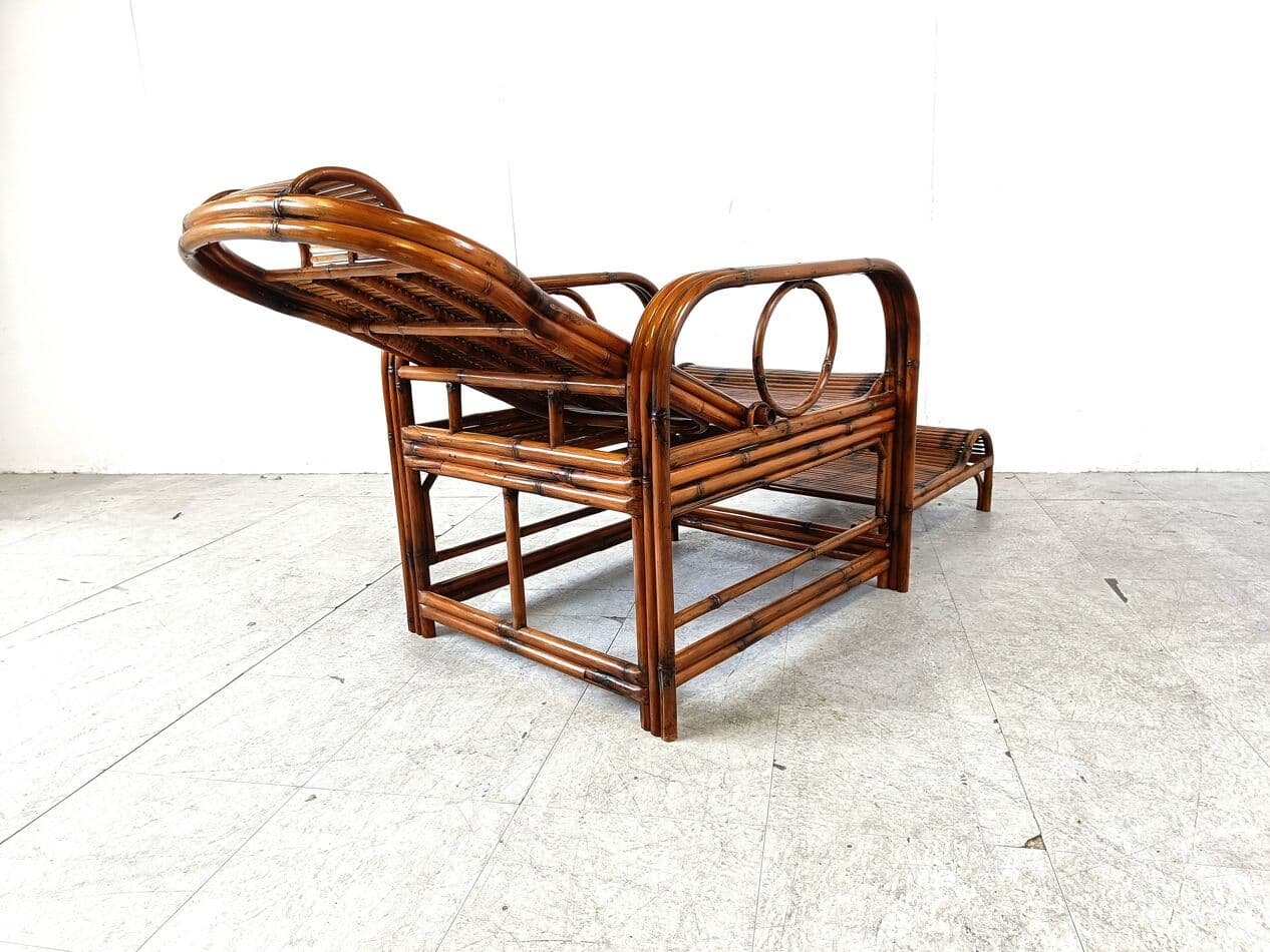 Garden lounger, brown bamboo, brown rattan, France, 1950s - 265164