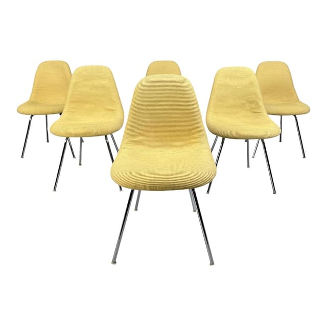 Set of Six Dining Chairs, Eames, yellow, fabric, fiberglass, chrome, by C. & R. Eames, Herman Miller, USA, 1970s. - DIMENSION
