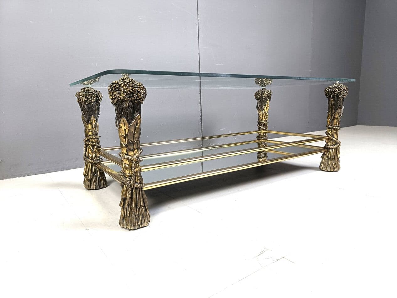 Coffee table, gold brass glass mirror, Belgium, 1970s. - 265142