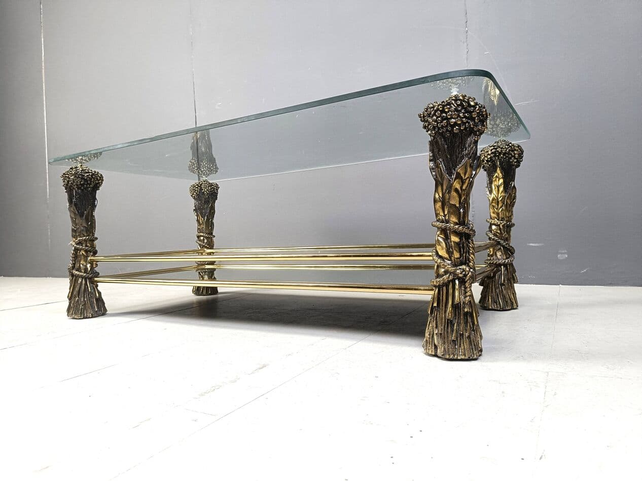 Coffee table, gold brass glass mirror, Belgium, 1970s. - 265144