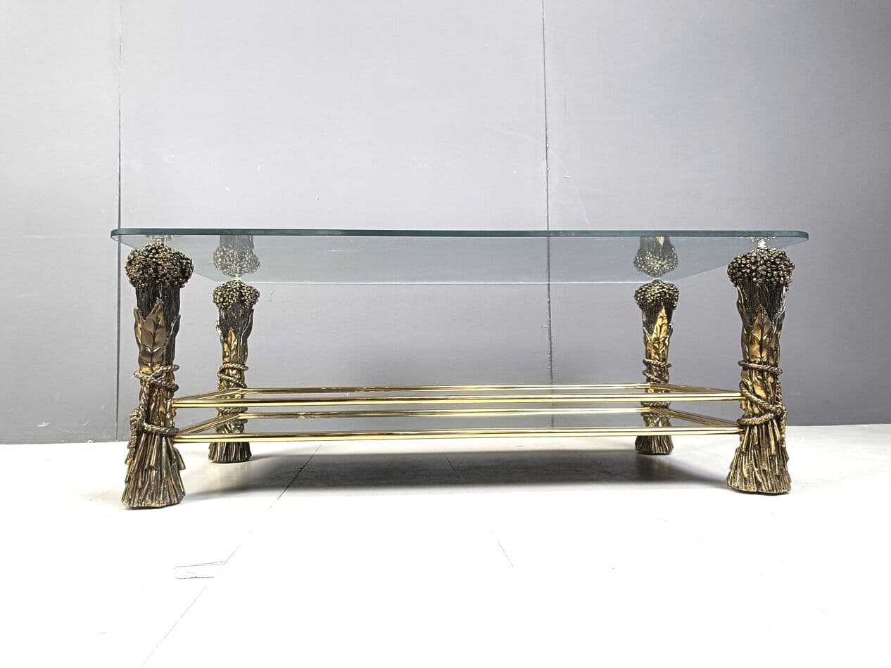 Coffee table, gold brass glass mirror, Belgium, 1970s. - 265140