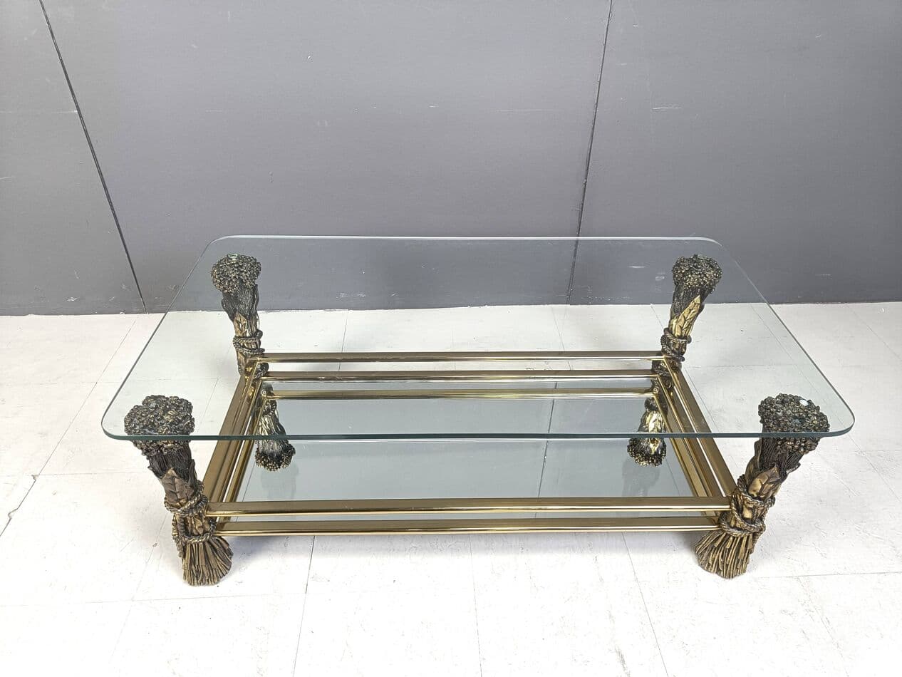 Coffee table, gold brass glass mirror, Belgium, 1970s. - 265138