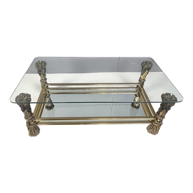 Coffee table, gold brass glass mirror, Belgium, 1970s. - DIMENSION