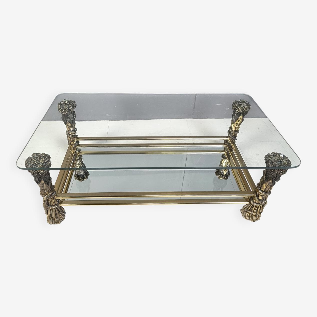 Coffee table, gold brass glass mirror, Belgium, 1970s. - 265146