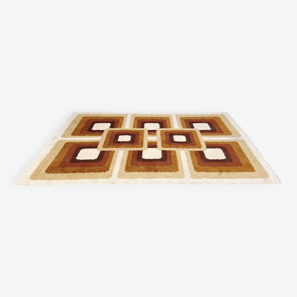 Dywan modernistyczny 190x130 cm, brązowy, wełna bawełna, Belgia, lata 70. - 265136