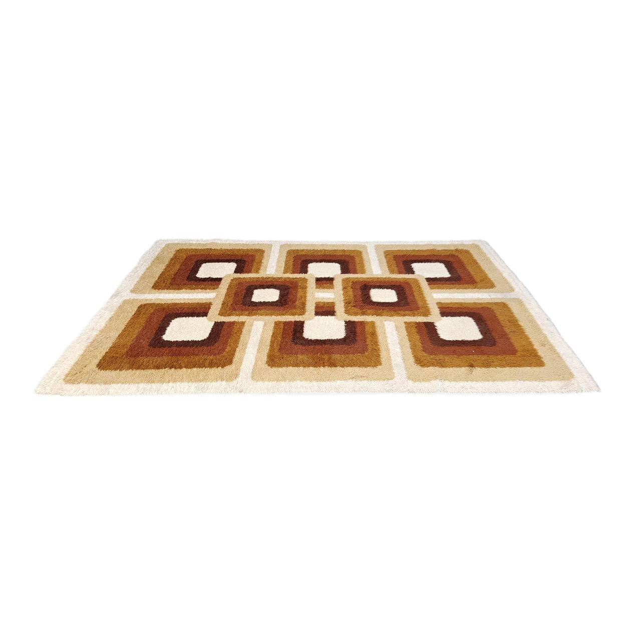 Dywan modernistyczny 190x130 cm, brązowy, wełna bawełna, Belgia, lata 70.