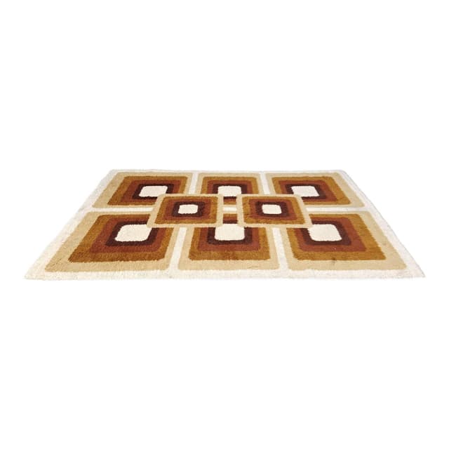 Dywan modernistyczny 190x130 cm, brązowy, wełna bawełna, Belgia, lata 70. - WYMIARY