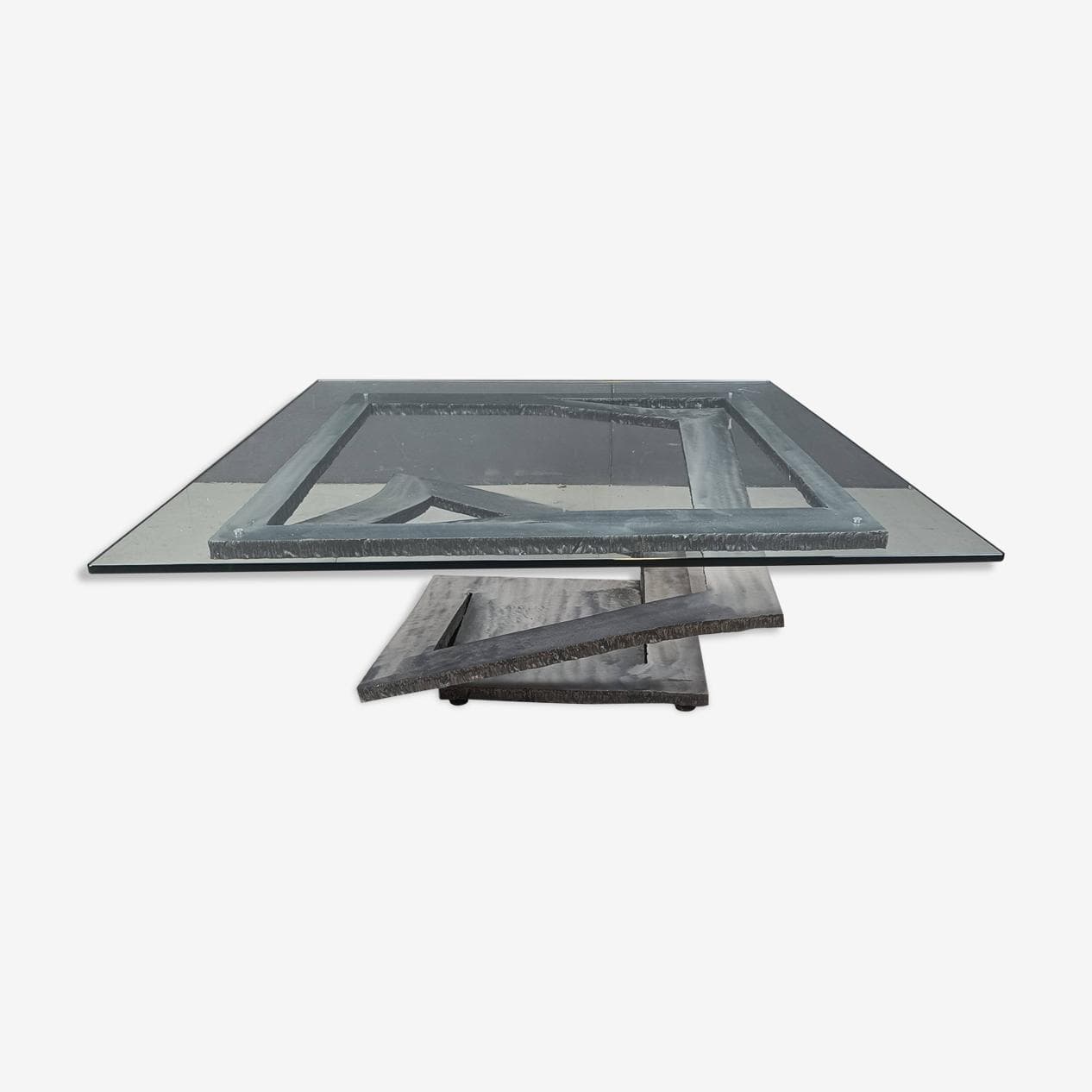 Coffee Table Fleur de Fer, silver steel, clear glass, by M. Barilone, France, 1980s. - 265111