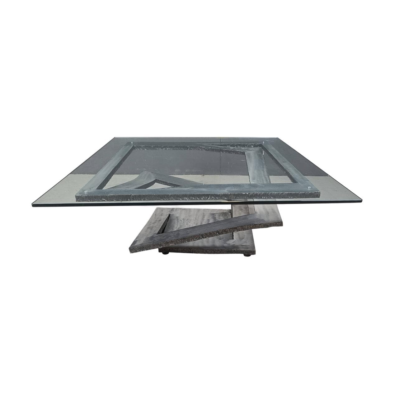 Coffee Table Fleur de Fer, silver steel, clear glass, by M. Barilone, France, 1980s.