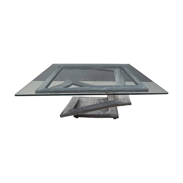 Coffee Table Fleur de Fer, silver steel, clear glass, by M. Barilone, France, 1980s. - DIMENSION