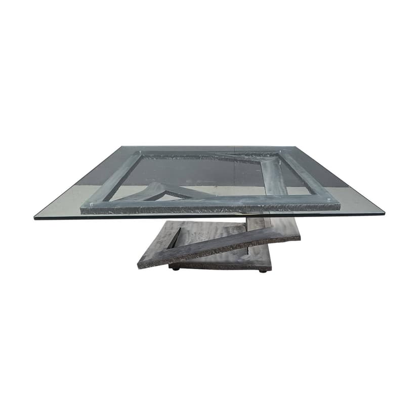 Coffee Table Fleur de Fer, silver steel, clear glass, by M. Barilone, France, 1980s.