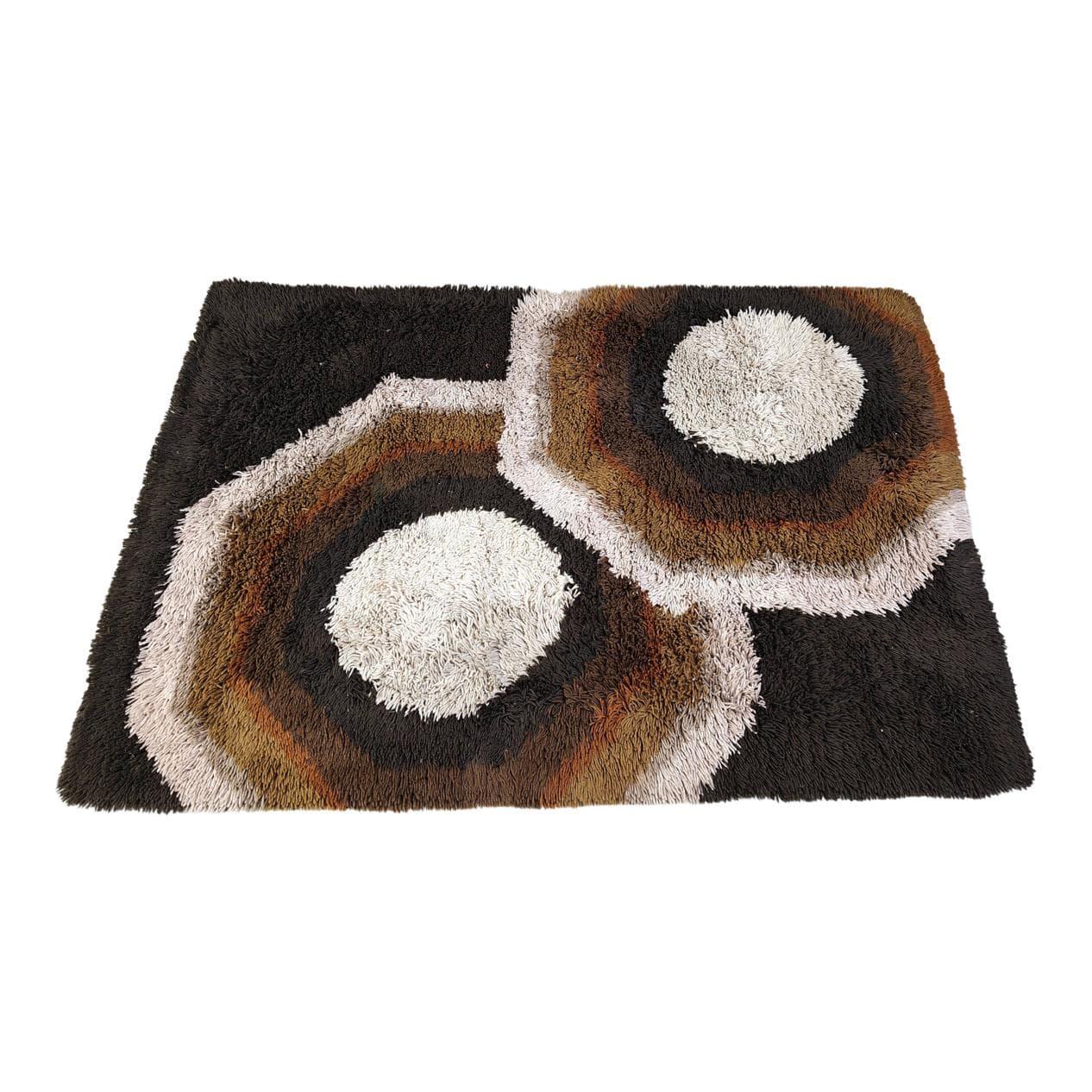 Dywan modernistyczny, 190x130cm, brązowy, wełna bawełna, Belgia, lata 70.