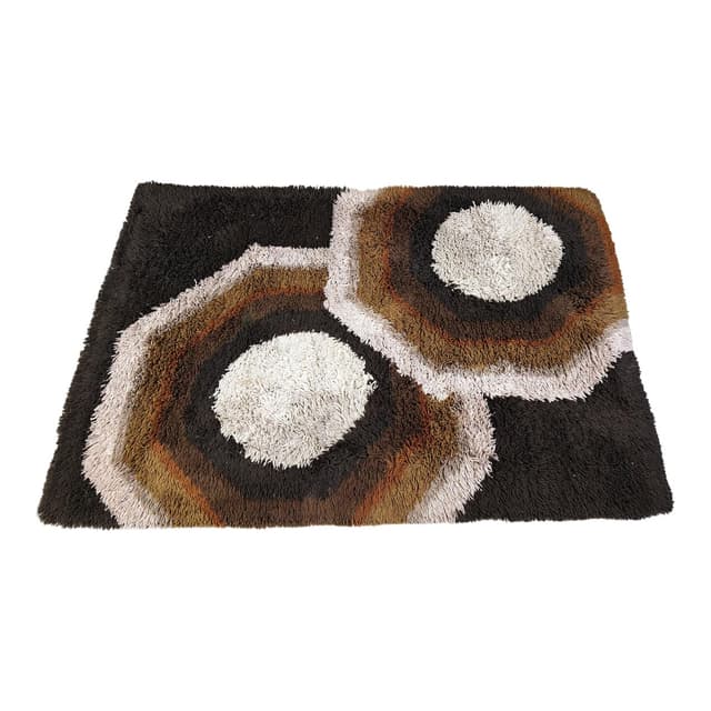 Dywan modernistyczny, 190x130cm, brązowy, wełna bawełna, Belgia, lata 70. - WYMIARY