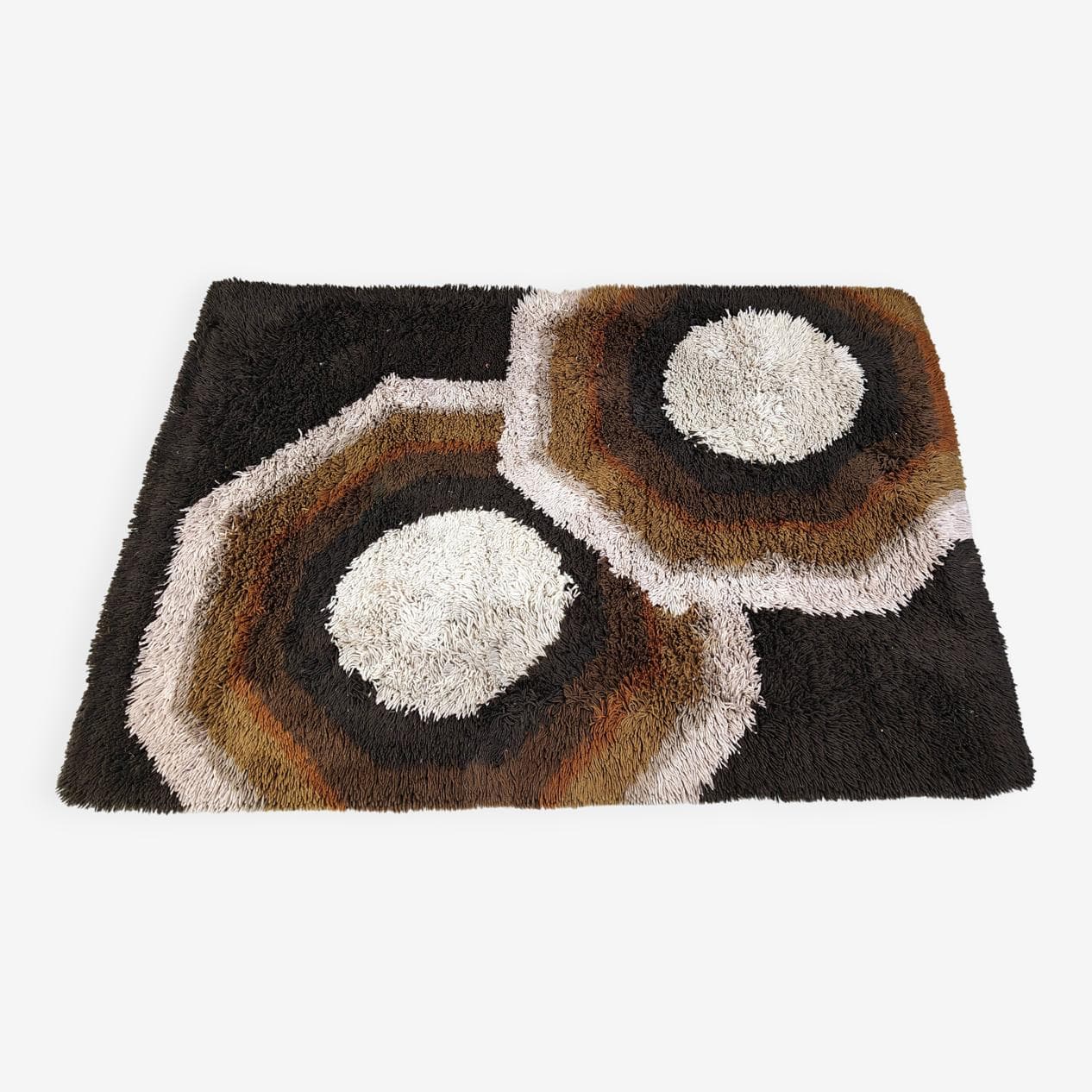 Dywan modernistyczny, 190x130cm, brązowy, wełna bawełna, Belgia, lata 70. - 265103