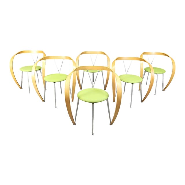 Set of Six Revers Chairs, green cotton, light beech, grey metal, by A. Branzi, Cassina, Italy, 1990s. - DIMENSION
