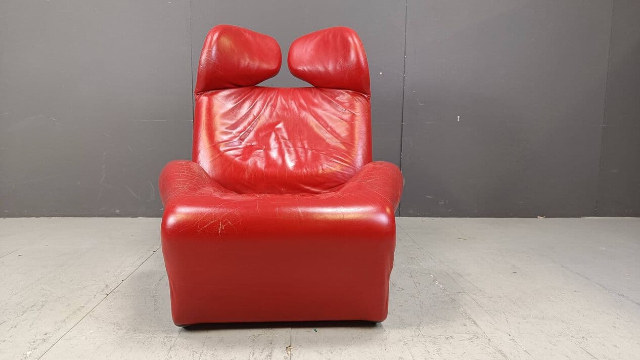 Fotel Wink, skóra czerwona, proj. T. Kita, Cassina, Włochy, lata 80. - 265083